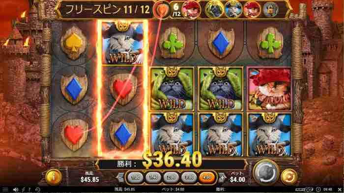 12分の11回転目、アクティベートリールにワイルド化猫が止まる画面