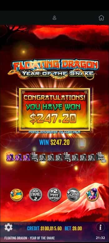 フリースピンの勝利金は247ドル