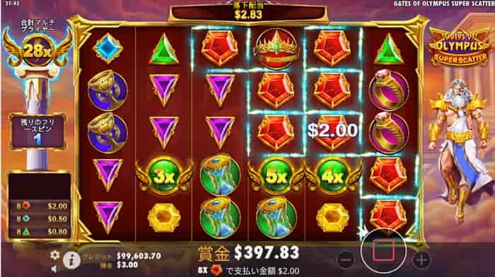 3倍、4倍、5倍のマルチプライヤーシンボル